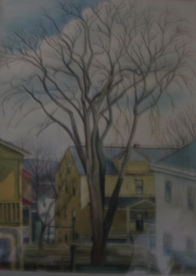 Tree on Street Watercolor