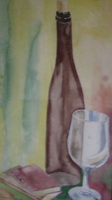 Wine Bottle & Glass Watercolor