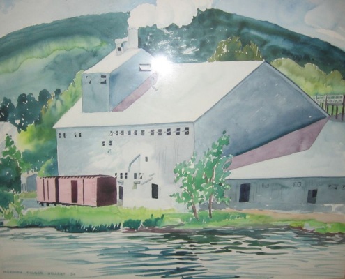 Church on Riverbank Watercolor