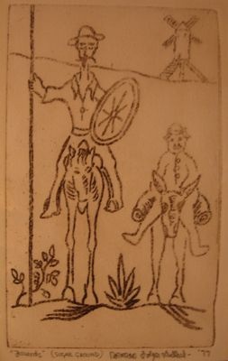 Don Quixote and Pancho Woodcut